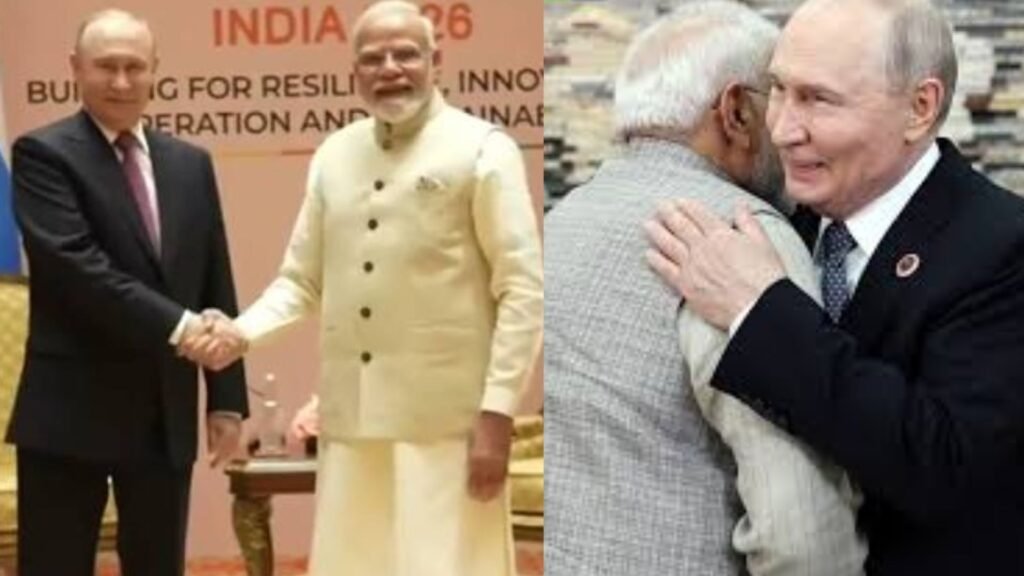 विदेश मंत्रालय ने बताया कि पुतिन ने 24वें गले मिलते मोदी और पुतिन